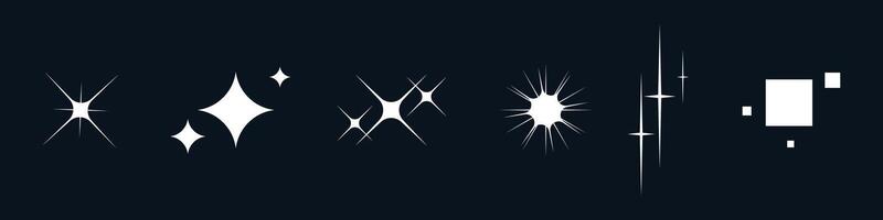 Y2K star set. Retro sparkles, glitter bursts, glowing icons and abstract shapes. Includes shiny pictograms, constellation doodles, flares and twinkles. Perfect for modern magical designs. vector