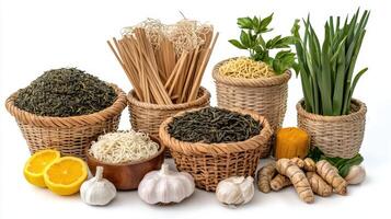 Various types of food in baskets photo