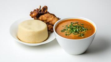 A bowl of soup and a plate of food photo