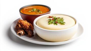 A bowl of soup and a bowl of chicken photo