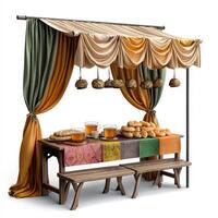 An old table with bread and a curtain photo