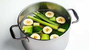 A pot filled with bananas and celery photo