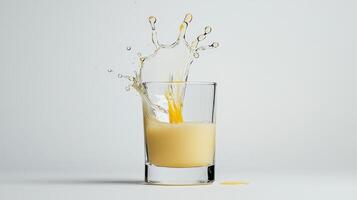 Orange juice splash in a glass photo