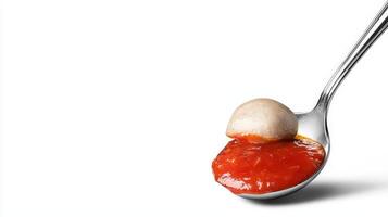 A spoon with tomato sauce on it photo
