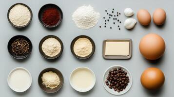 Various ingredients for baking in bowls photo
