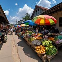 A colorful market with lots of fruit photo