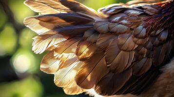 A close up of a chicken's feathers photo