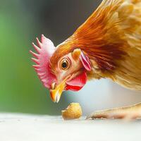 A chicken with a red head photo