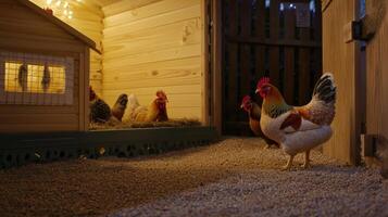 Chickens in a chicken coop at night photo
