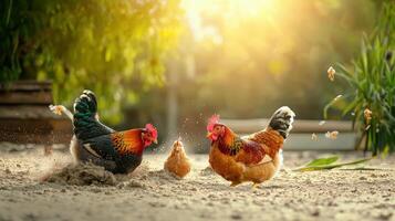 Chickens in the sand photo