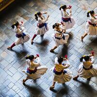 A group of women dancing in a circle photo