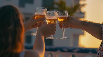 Two people toasting with champagne glasses photo