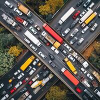 An aerial view of traffic on a highway photo