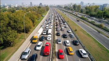Traffic jam on the highway photo