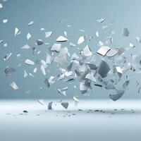 Broken glass falling on a blue background photo