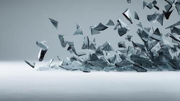 Broken glass falling down on a white background photo