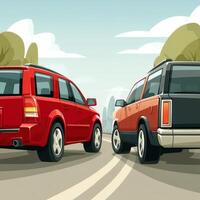Two cars are driving on a road photo