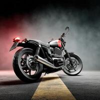 Motorcycle on the road with smoke and fog photo