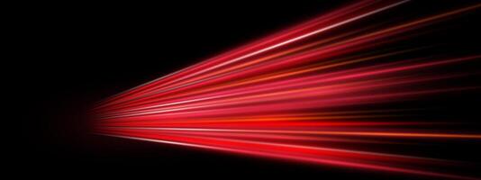 High speed red light trails on night road. Motion blur, neon glow and laser streaks create futuristic energy effect. Abstract background for cyber, race or tech themes. vector