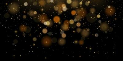 Golden glitter bokeh explosion with sparkles, flare and festive dust. Warm abstract light effect on dark background. texture for Christmas, New Year or luxury holiday decoration themes. vector