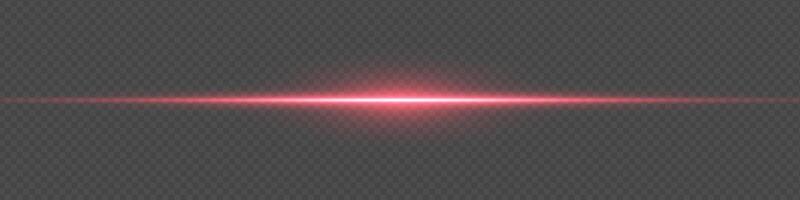 Red laser light flare with glowing neon ray on black background. Bright horizontal futuristic digital energy sparkle effect beam. tech design with motion, radiance and speed element. vector