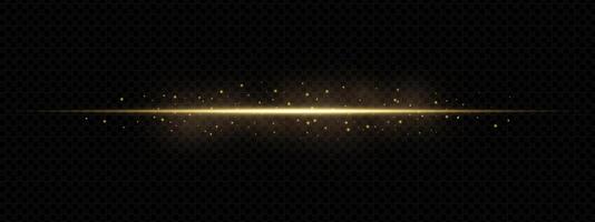 Dynamic gold light streak with laser flare and glowing motion effect. Shiny abstract tech trail on black background. Perfect for speed, anime, zoom or futuristic design themes. vector