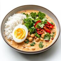 Chicken curry with rice and egg photo