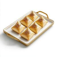 A tray with four pieces of bread on it photo