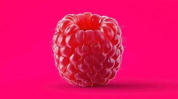 Close-up of a vibrant, juicy raspberry against a pink background. photo