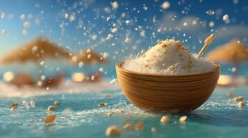 Sugar bowl with falling crystals, serene and dreamy. photo