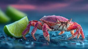Red crab with lime on ice. photo