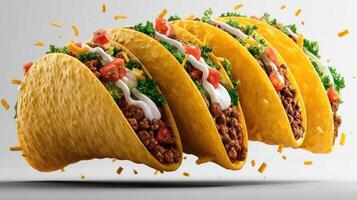Stacked tacos with meat, cheese, and fresh parsley. photo