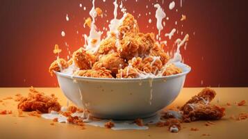 Fried chicken in a bowl with sauce splash. photo
