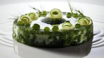 Elegant cucumber creation with caviar and dill. photo
