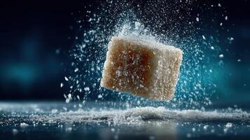 Cube splash in water, dynamic freeze frame. photo