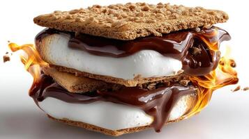 Delicious s'more with melted marshmallow and chocolate. photo