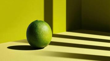 Lime in sunlight, dramatic shadows, minimalist still life. photo