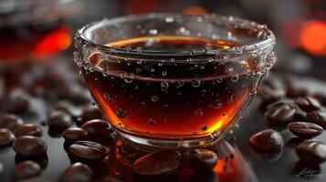 Coffee drink with roasted beans, close-up, refreshing. photo