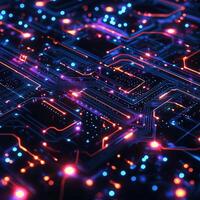 Futuristic Circuit Board Design with Glowing Nodes and Traces Abstract Technology Background for Innovation photo
