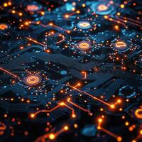 Futuristic Circuit Board with Glowing Connections A Digital Network Design for Technology and Innovation. photo