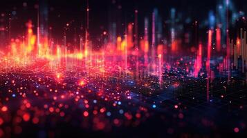 Futuristic Cityscape Abstract with Glowing Lines, Points, and Geometric Shapes. Digital Network, Data Transmission. photo