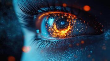 Futuristic Eye with Digital Circuitry, HighTech Vision and Artificial Intelligence Concept with Vibrant Colors. photo