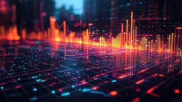 Futuristic Finance Visualization Glowing Stock Market Chart with Data Streams and Information Overload on Digital Grid. photo
