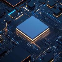 Futuristic Motherboard Circuitry Design with Central Processor Unit, Electronic Components and Glowing Traces, Technology Background photo