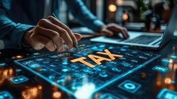 Futuristic Tax Filing Digital Interface for Financial Analysis and Compliance, Data Processing and Technology Solutions photo