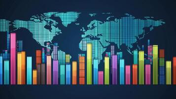 Global Business Growth Chart with World Map Background for Financial and Economic Analysis Presentation photo