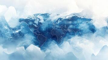 Global Network Abstract World Map with Blue Digital Connections and CloudLike Background for Business and Technology photo