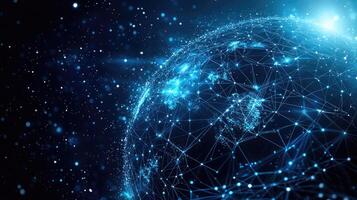 Global Network Connection Abstract Earth Globe with Digital Connectivity, Data Transmission, and Futuristic Blue Light Technology Background photo