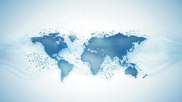 Global Network Connection Blue World Map with Dots and Lines on Light Background for Technology and Business photo