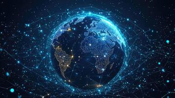 Global Network Technology Connecting World, Digital Communication, Data Transmission, Earth, Globe, Futuristic Design photo